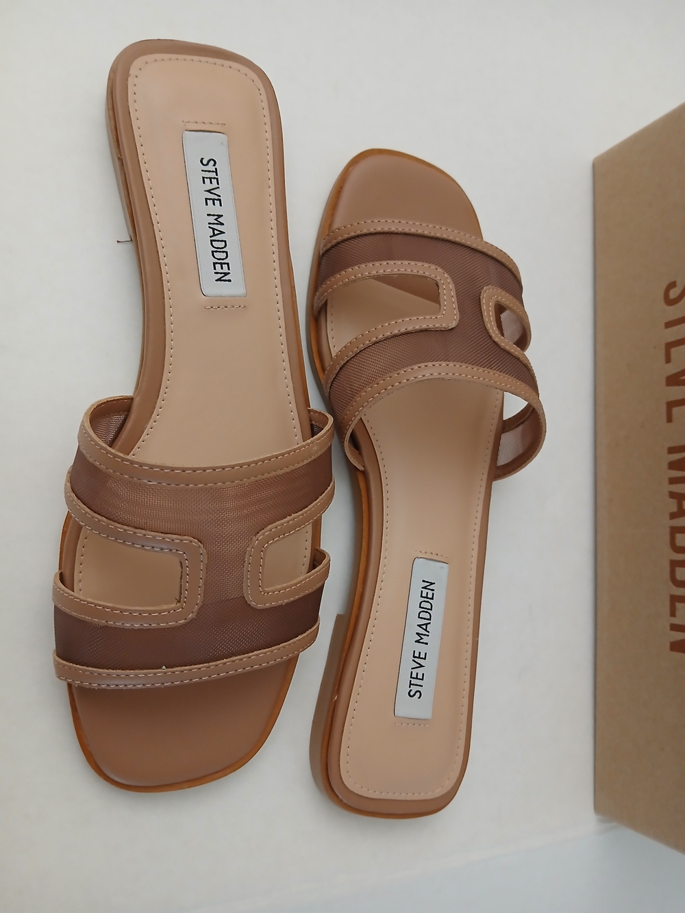 Steve Madden Nude/Tan Slide Mules with Mesh Straps New $25 - Picture 3 of 16